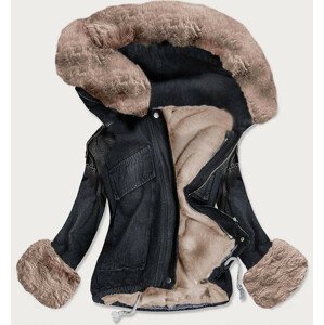 Čierno-béžová dámska džínsová bunda s kožušinovou podšívkou (9023 #) béžová XL (42)