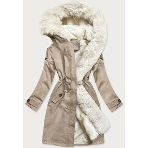 Bavlnená dámska zimná bunda parka v béžovo-ecru farbe (FM2103-N11) Béžová XS (34)