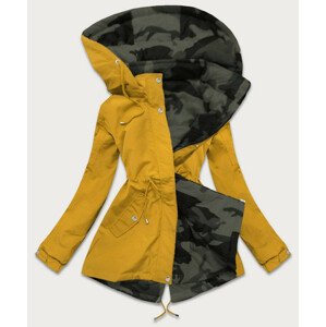 Obojstranná žlto-moro dámska bunda parka s kapucňou (XW665X) Žlutá L (40)