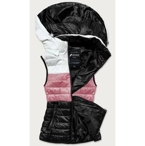 Biela / ružová / čierna dámska vesta s kapucňou (6304) Růžová XL (42)