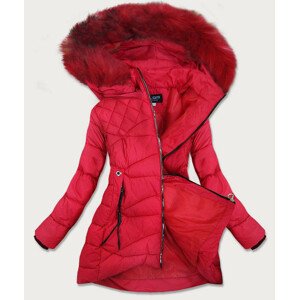 Červená prešívaná dámska bunda s kapucňou (808)