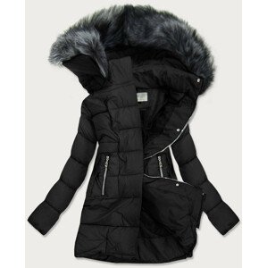 Čierna dámska prešívaná zimná bunda s kapucňou (17-032)