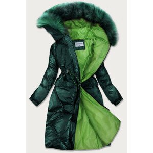 Zelená lesklá prešívaná dámska zimná bunda (977)
