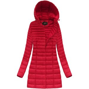 Dlhšie červená prešívaná bunda s kapucňou (7240) červená XL (42)