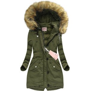 Hrubšie dámska zimná bunda parka v khaki farbe (W710) khaki XXL (44)