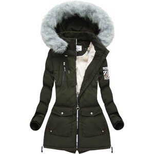Dámska zimná bunda v khaki farbe s potlačami (2501) khaki XXL (44)
