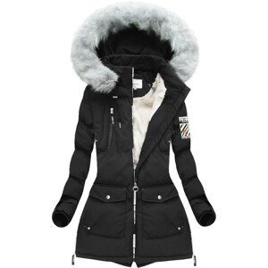 Čierna dámska zimná bunda s potlačami (2501) černá XL (42)