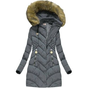 Tmavo šedá prešívaná dámska zimná bunda s kapucňou (XW717X) šedá XL (42)