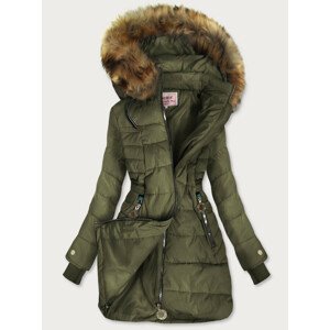 Dámska prešívaná zimná bunda v army farbe s kapucňou (W721) army XXL (44)