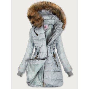 Šedomátová dámska prešívaná zimná bunda s kapucňou (W721) šedá XXL (44)