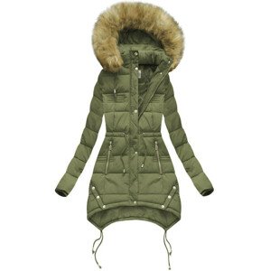 Prešívaná dámska zimná bunda v khaki farbe s kapucňou (3605W) khaki XXL (44)