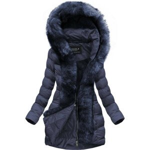 Tmavo modrá prešívaná dámska zimná bunda s kapucňou (W749-1) tmavěmodrá S (36)