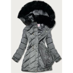 Šedá prešívaná dámska zimná bunda s kapucňou (W732) šedá XXL (44)