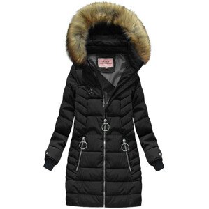 Čierna prešívaná dámska zimná bunda s kapucňou (W721-2) čierna XL (42)