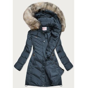 Tmavo modrá teplá dámska zimná bunda s kapucňou (W735) tmavěmodrá S (36)