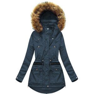 Tmavo modrá teplá dámska zimná bunda s kapucňou (7308) tmavěmodrá XXL (44)