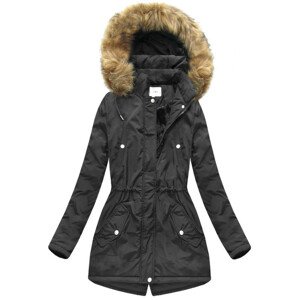 Teplá čierna dámska zimná bunda s kapucňou (7312) černá XXL (44)