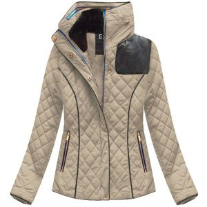 Krátka béžová prešívaná dámska zimná bunda (WZ105) Béžová XL (42)