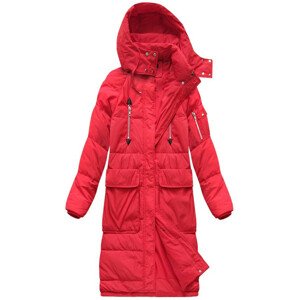 Jednoduchý červený dámsky zimný kabát s prírodnou perovou výplňou (7118) Červená M (38)