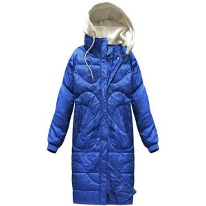 Svetlo modrý dámsky zimný oversize kabát s prírodnou perovou výplňou (17127) Modrá S (36)
