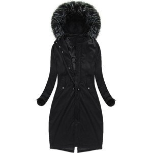 Čierna bavlnená dámska zimná bunda parka s prírodnou perovou výplňou (7085/1) černá L (40)