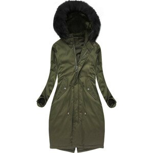 Bavlnená dámska zimná bunda parka v khaki farbe s prírodnou perovou výplňou (7085/2) khaki XL (42)