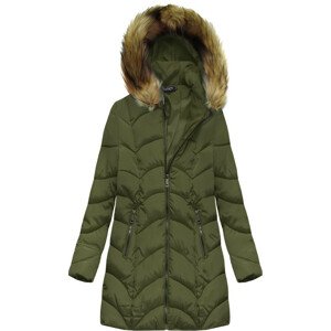 Prešívaná dámska zimná bunda v khaki farbe s kapucňou (X1801X) khaki 46