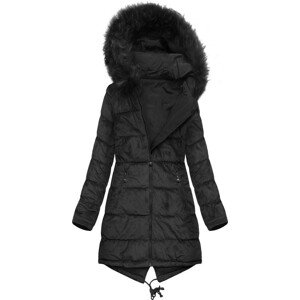 Čierna obojstranná dámska velúrová zimná bunda parka (7911) černá XXL (44)