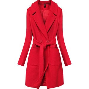Elegantný červený kabát s pásikom (X2708X) Červená XXL (44)