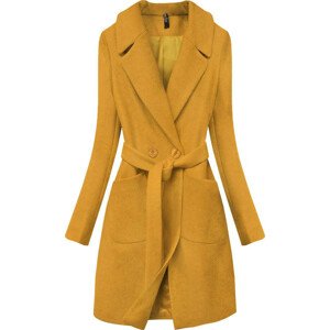 Elegantný kabát v horčicovej farbe s pásikom (X2708X) žltá XL (42)