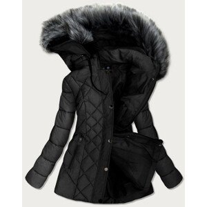 Čierna dámska prešívaná zimná bunda s kapucňou (2015-1) černá L (40)