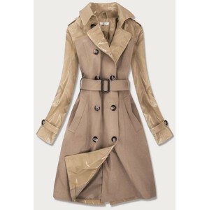 Tenký béžový kabát z rôznych spojených materiálov (YR2027) Béžová L (40)