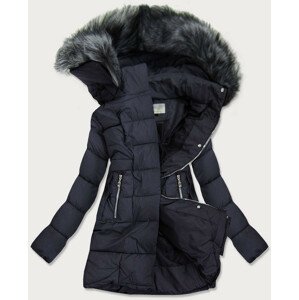 Tmavo modrá dámska prešívaná zimná bunda s kapucňou (17-032) tmavěmodrá XXL (44)