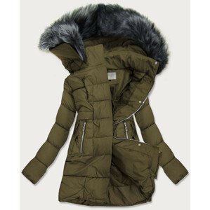 Dámska prešívaná zimná bunda v khaki farbe s kapucňou (17-032) khaki XL (42)