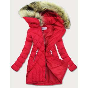 Červená prešívaná dámska zimná bunda (LF808) Červená XL (42)