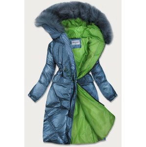 Svetlo modrá lesklá prešívaná dámska zimná bunda (977) modrá XXL (44)