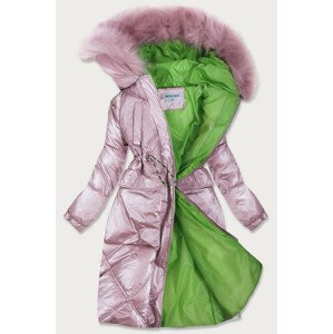 Ružová lesklá prešívaná dámska zimná bunda (977) Růžová XXL (44)