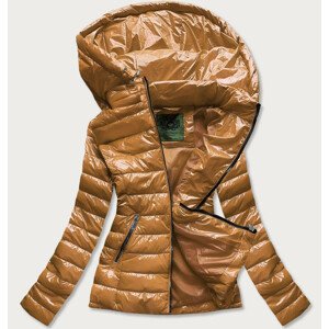 Krátka prešívaná dámska bunda v horčicovej farbe s kapucňou (CAN-333) odcienie brązu XXL (44)