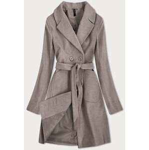 Elegantný hnedý kabát s pásikom (X2708X) hnedá XXL (44)
