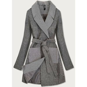 Šedý dámsky károvaný dvojradový kabát (2705) šedá S (36)