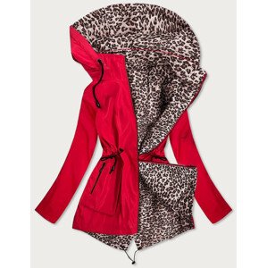 Obojstranná dámska bunda v červenej farbe / s panterovým vzorom s kapucňou (SS66-1) farba: červená, veľkosť: 50