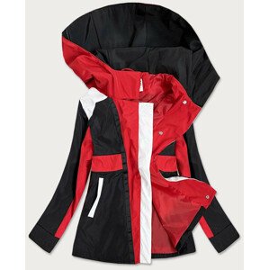 Červeno-čierna dámska bunda vetrovka s kapucňou (YR1967) Červená S (36)