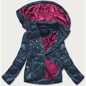 Modro-ružová dámska bunda s farebnou kapucňou (BH2005) Růžová S (36)
