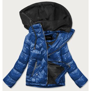 Modro / čierna dámska bunda s kapucňou (BH2003) odcienie niebieskiego S (36)