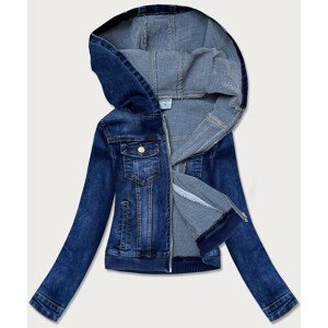 Tmavo modrá dámska džínsová bunda s kapucňou (5653-K) Modrá S (36)