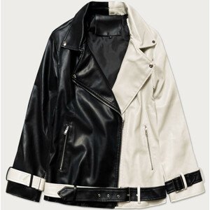 Čierno-ecru dámska oversize bunda z eko kože (728ART) čierna L (40)