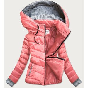 Krátka ružová dámska zimná bunda s kapucňou (717ART) Růžová XS (34)