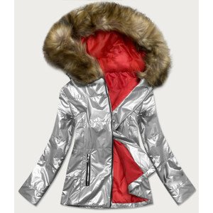 Strieborná dámska zimná bunda metalická (721ART) striebro L (40)