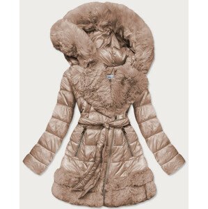Béžová dámska bunda obšitá kožušinkou (FM16-3) farba: béžová, veľkosť: M (38)
