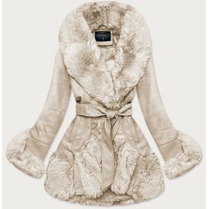 Béžová dámska koženková bunda (FL202018) farba: béžová, veľkosť: M (38)